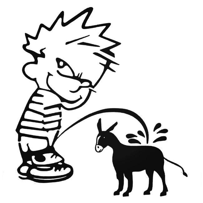 Bad Boy Calvin Pissing On The Donkey Decal Sticker
