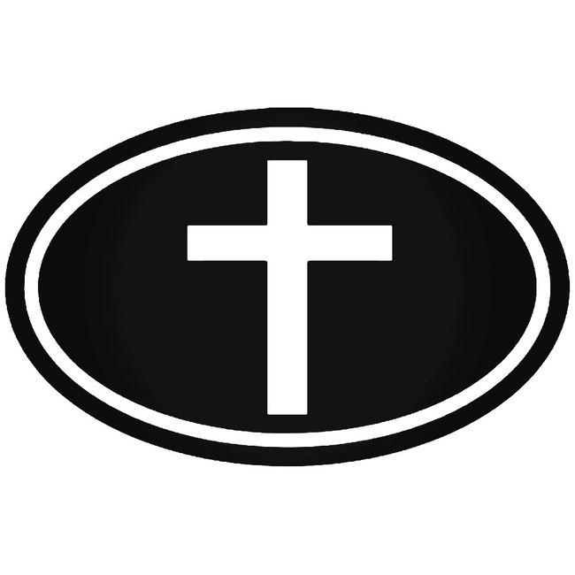 Christian Cross Oval Decal Sticker