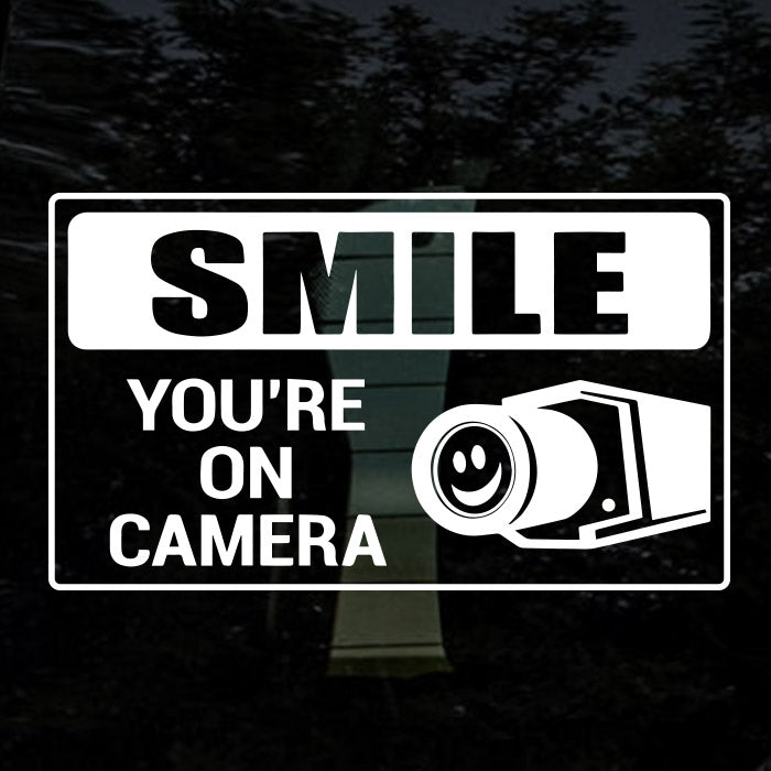 2 Pack Smile You're ON Camera Sign – 8.27x5.51 Inch Self-Adhesive Vinyl Decal For Window, Door, Wall