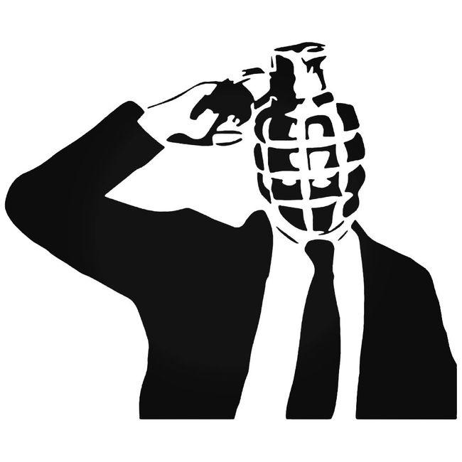 Banksy Business Man Grenade Head Decal Sticker