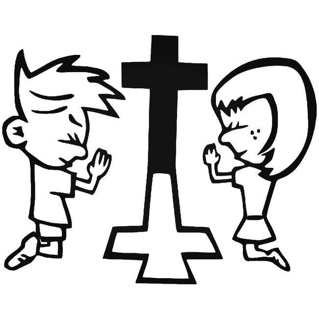 Boy Girl Praying Cross Decal Sticker