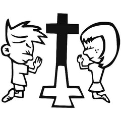 Boy Girl Praying Cross Decal Sticker