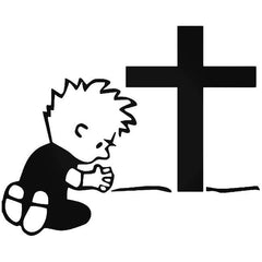 Boy Praying Cross Christ Decal Sticker