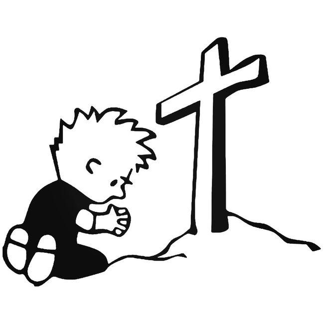 Boy Praying Cross Christian Decal Sticker