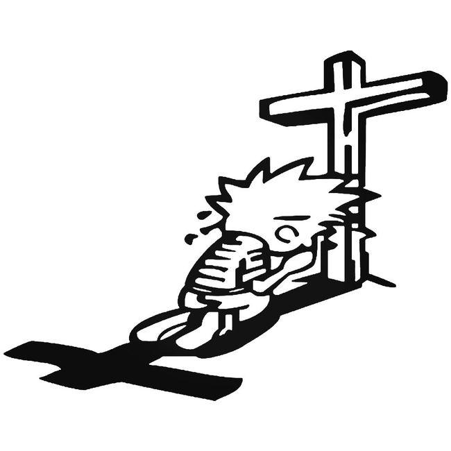 Boy Praying Cross Faith Decal Sticker